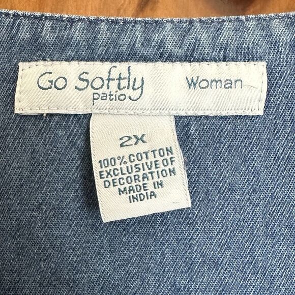 Go Softly Women’s Dress 2X Floral Cottage Denim Blue Patio House Zip Up - Picture 2 of 9